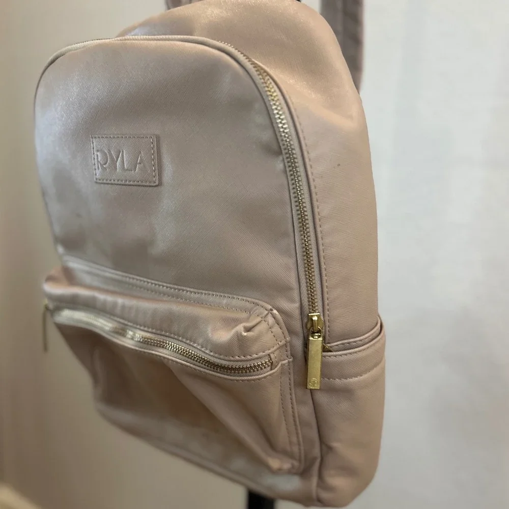 RYLA Baby‎ Bag Taupe Faux Leather Gold Zipper Front Pocket Mini